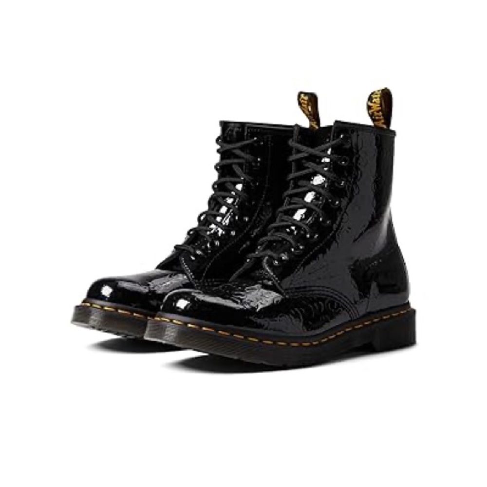 New Dr Martens 1460 LEOPARD EMBOSS PATENT LEATHER BOOTS Black Size 8 - Picture 2 of 9